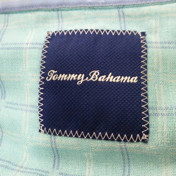 Tommy Bahama Shirt Mens XL Button Up Silk Blend Check Blue Hawaiian Tropical - Picture 4 of 8
